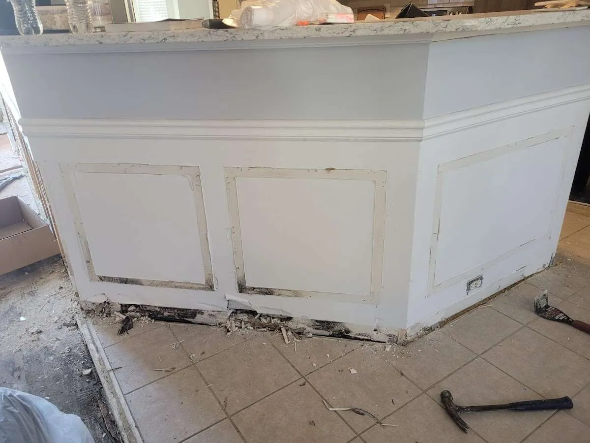 Water damage and mold on kitchen during Storm Damage Restoration in Greenville